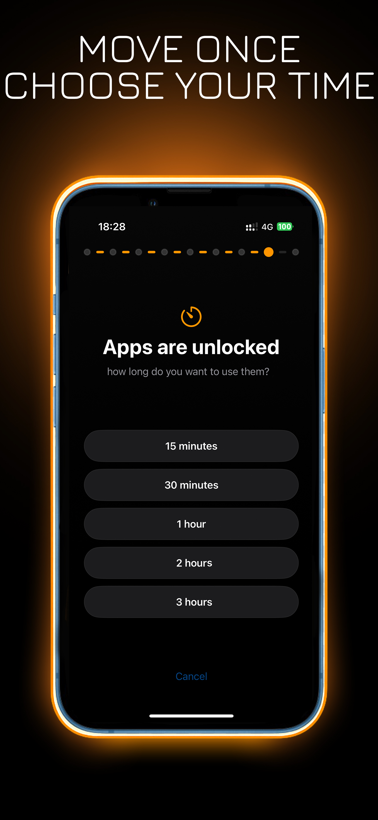 Choose unlock duration screen